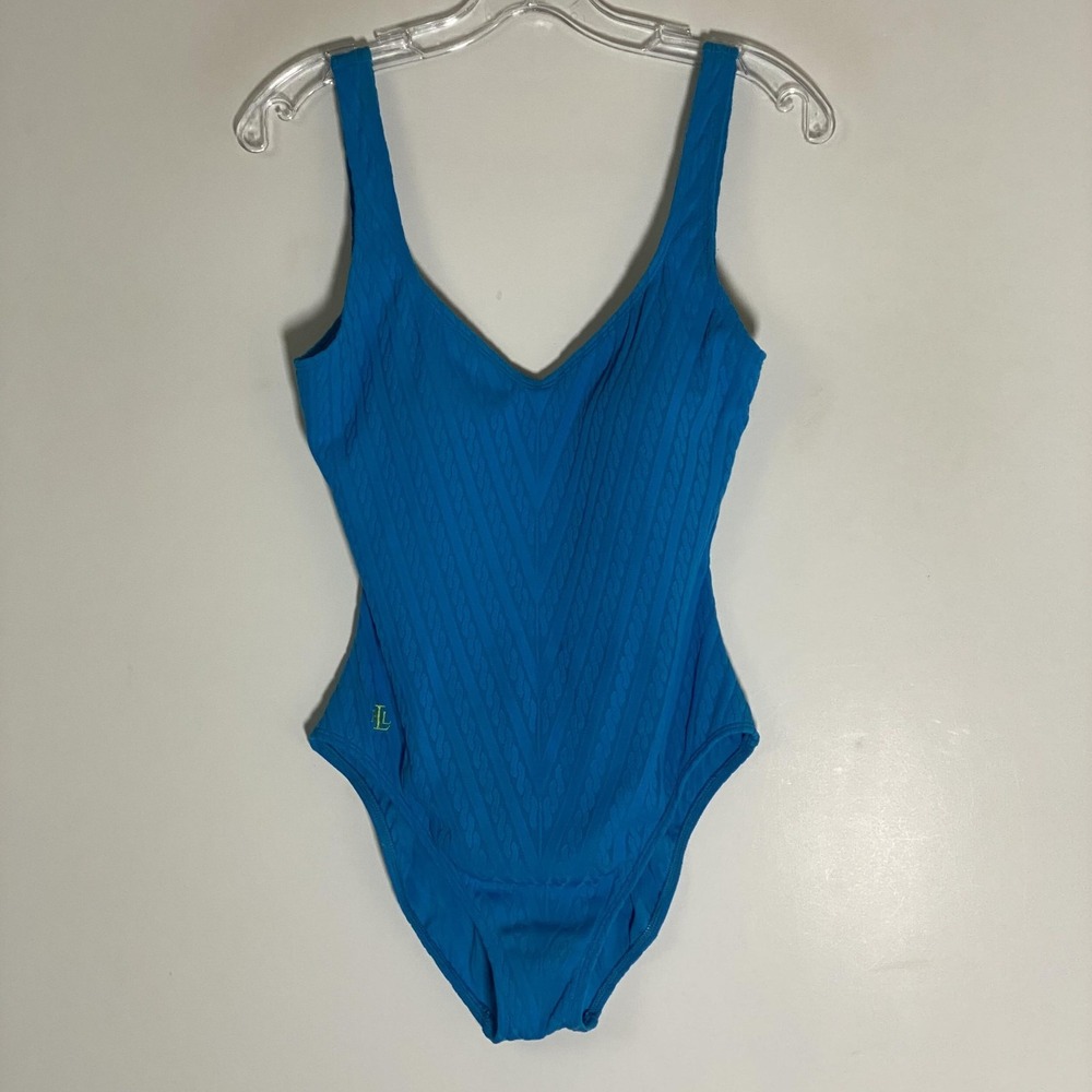 Lauren Ralph Lauren Swimsuit One Piece Womens 10 Blue Textured Beach Vacation